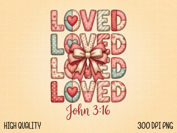 Christian Valentine Patchwork Bow PNG for T-Shirt Designs